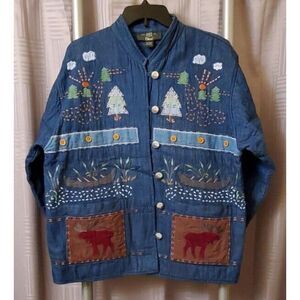 ORVIS‎ COTTON TOGGLE CLOSURE DENIM QUILTED OUTDOORS THEME JACKET WOMENS SIZE L